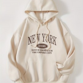 Letter Print Drawstring Hoodie, Casual Long Sleeve Drop Shoulder Hoodie, Women's Clothing