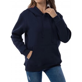 Solid Kangaroo Pocket Hoodie, Casual Long Sleeve Hoodie For Fall & Winter, Women's Clothing