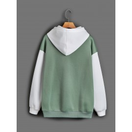 Color Block Kangaroo Pocket Hoodie, Casual Long Sleeve Drawstring Hoodie Sweatshirt, Women's Clothing