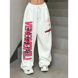 Letter Print Drawstring Waist Loose Pants, Casual Hip-hop Streetwear Pants, Women's Clothing